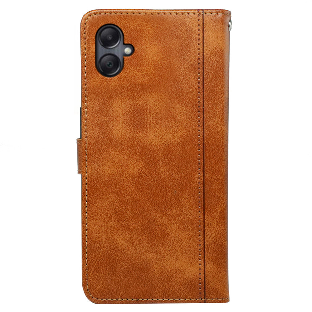 For Samsung Galaxy A06 Case Calf Texture Leather Stand Book Style Phone Cover - Yellow
