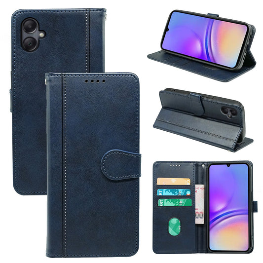For Samsung Galaxy A06 Case Calf Texture Leather Stand Book Style Phone Cover - Blue