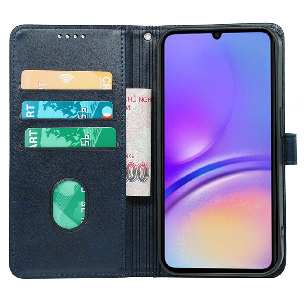 For Samsung Galaxy A06 Case Calf Texture Leather Stand Book Style Phone Cover - Blue