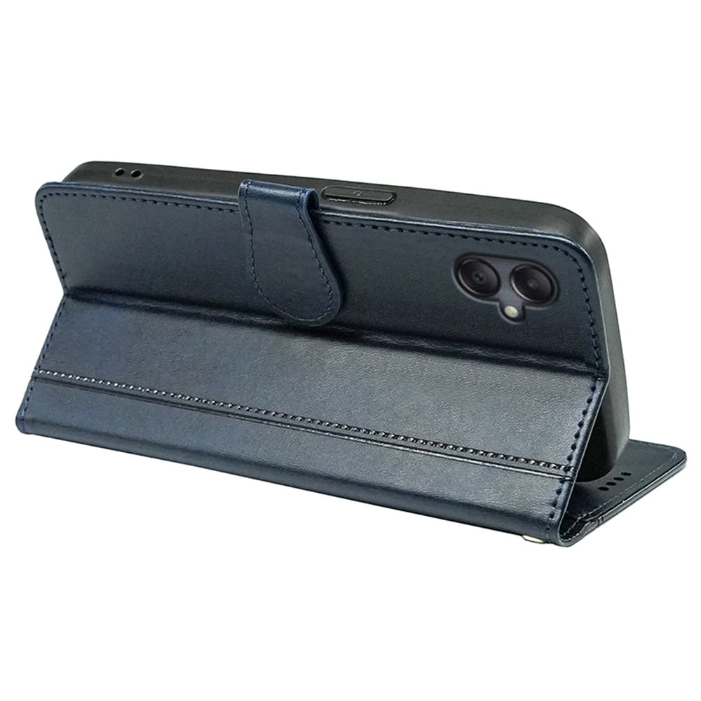For Samsung Galaxy A06 Case Calf Texture Leather Stand Book Style Phone Cover - Blue