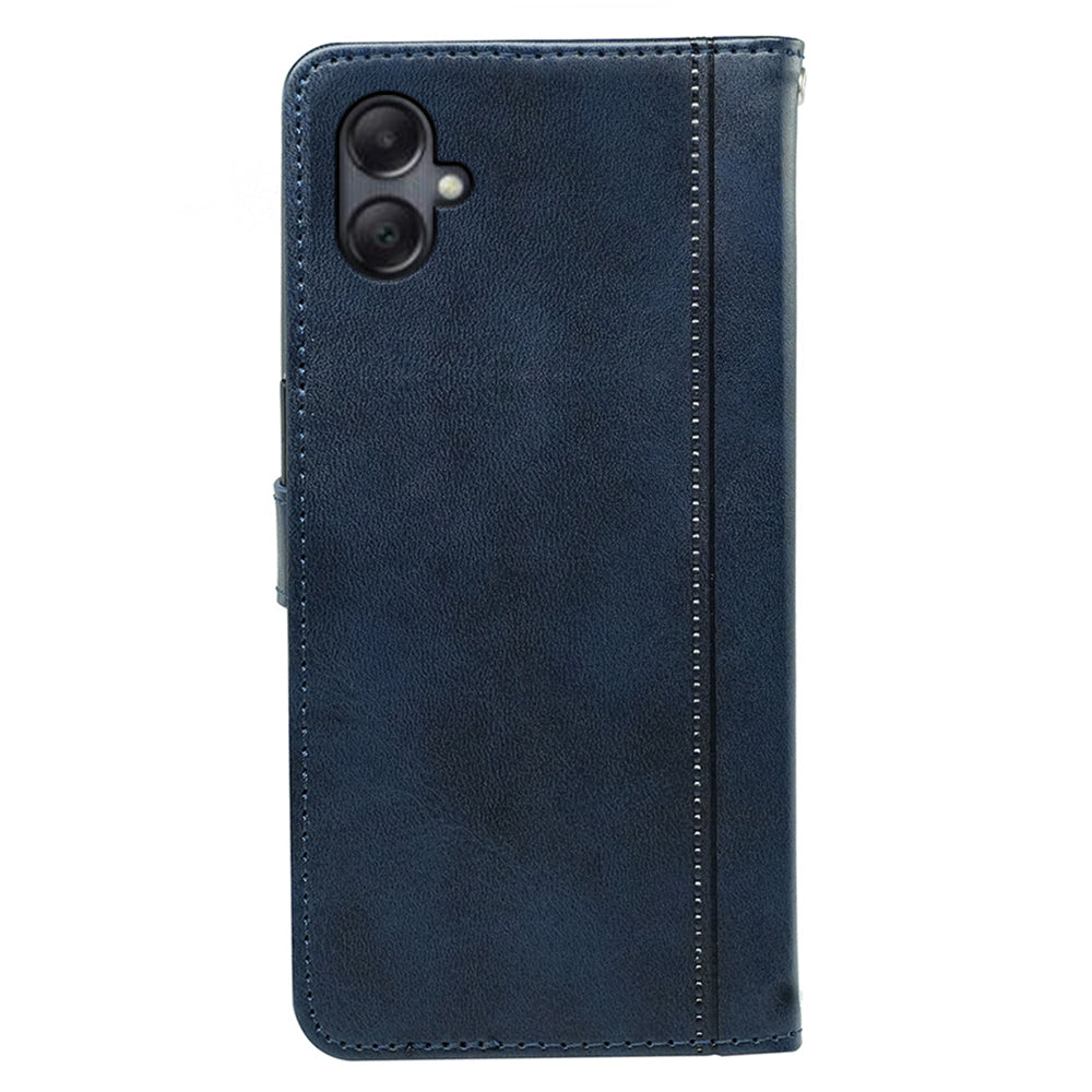 For Samsung Galaxy A06 Case Calf Texture Leather Stand Book Style Phone Cover - Blue