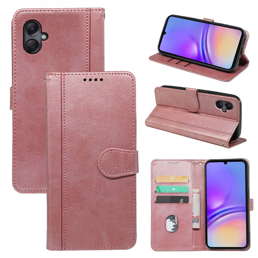For Samsung Galaxy A06 Case Calf Texture Leather Stand Book Style Phone Cover - Rose Gold
