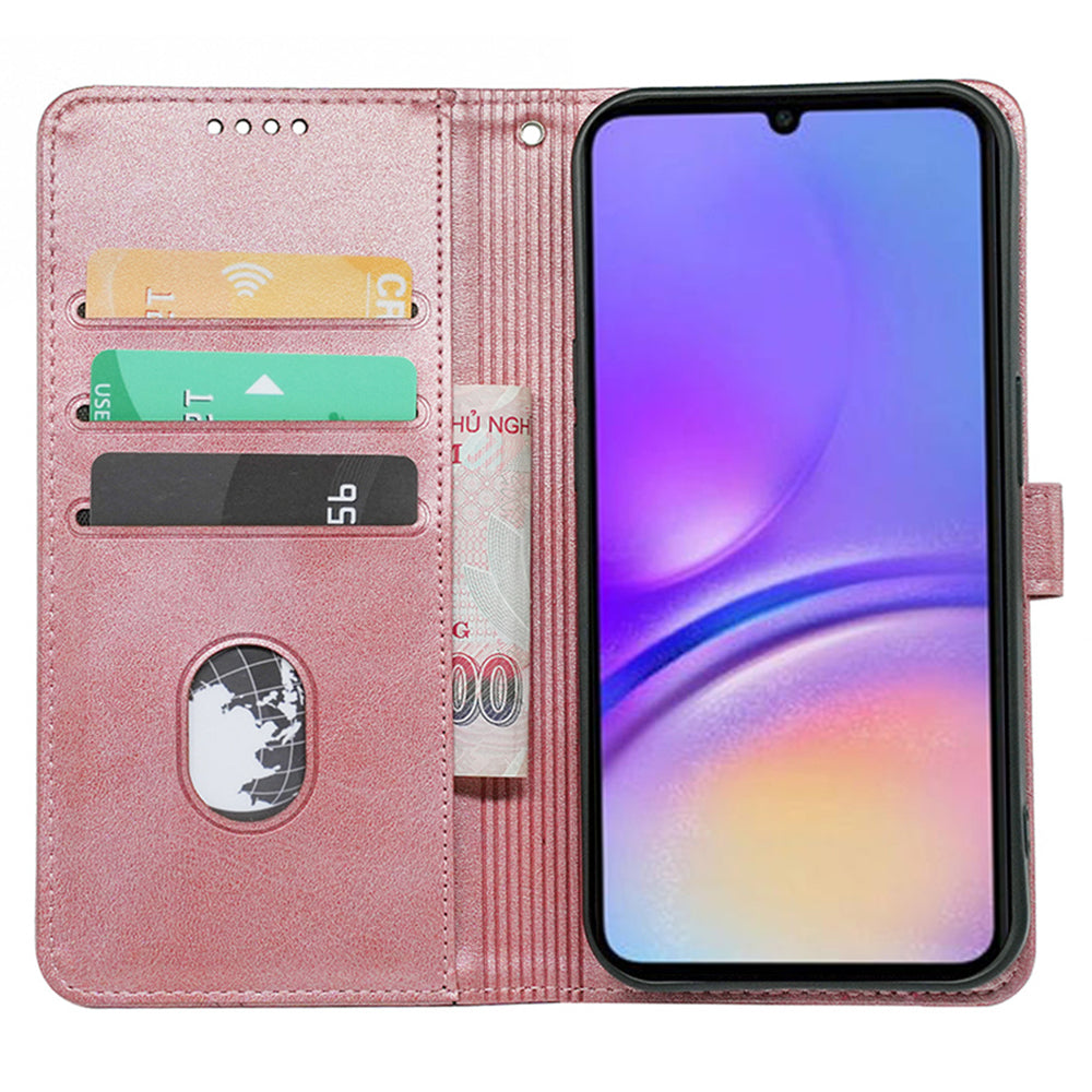 For Samsung Galaxy A06 Case Calf Texture Leather Stand Book Style Phone Cover - Rose Gold