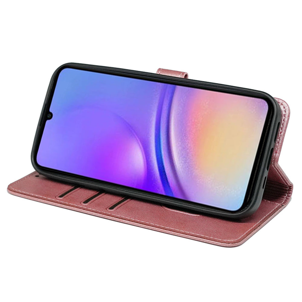 For Samsung Galaxy A06 Case Calf Texture Leather Stand Book Style Phone Cover - Rose Gold