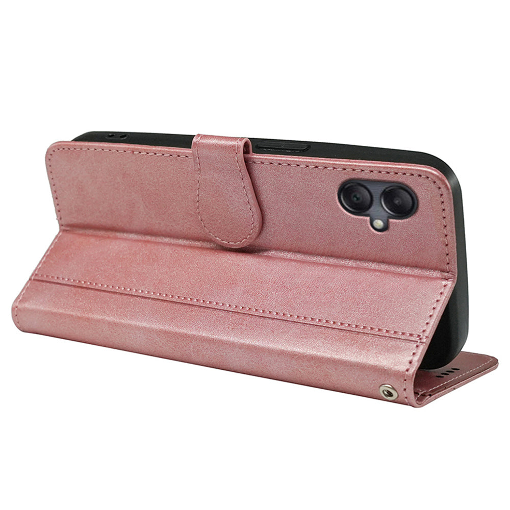 For Samsung Galaxy A06 Case Calf Texture Leather Stand Book Style Phone Cover - Rose Gold