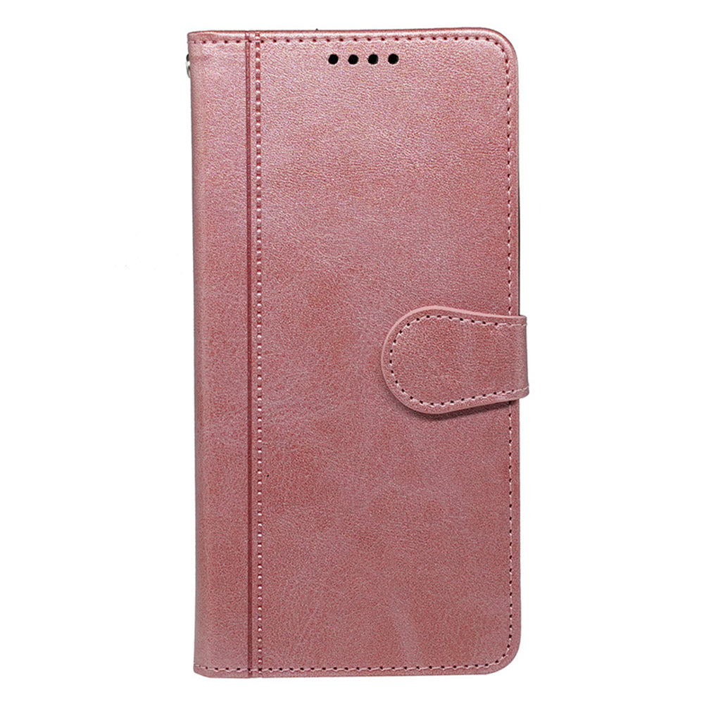 For Samsung Galaxy A06 Case Calf Texture Leather Stand Book Style Phone Cover - Rose Gold
