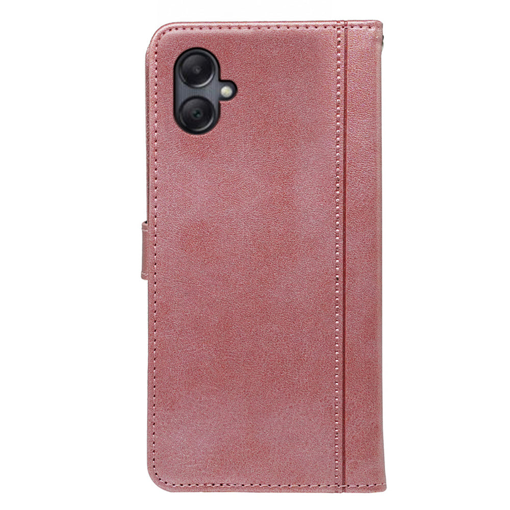 For Samsung Galaxy A06 Case Calf Texture Leather Stand Book Style Phone Cover - Rose Gold