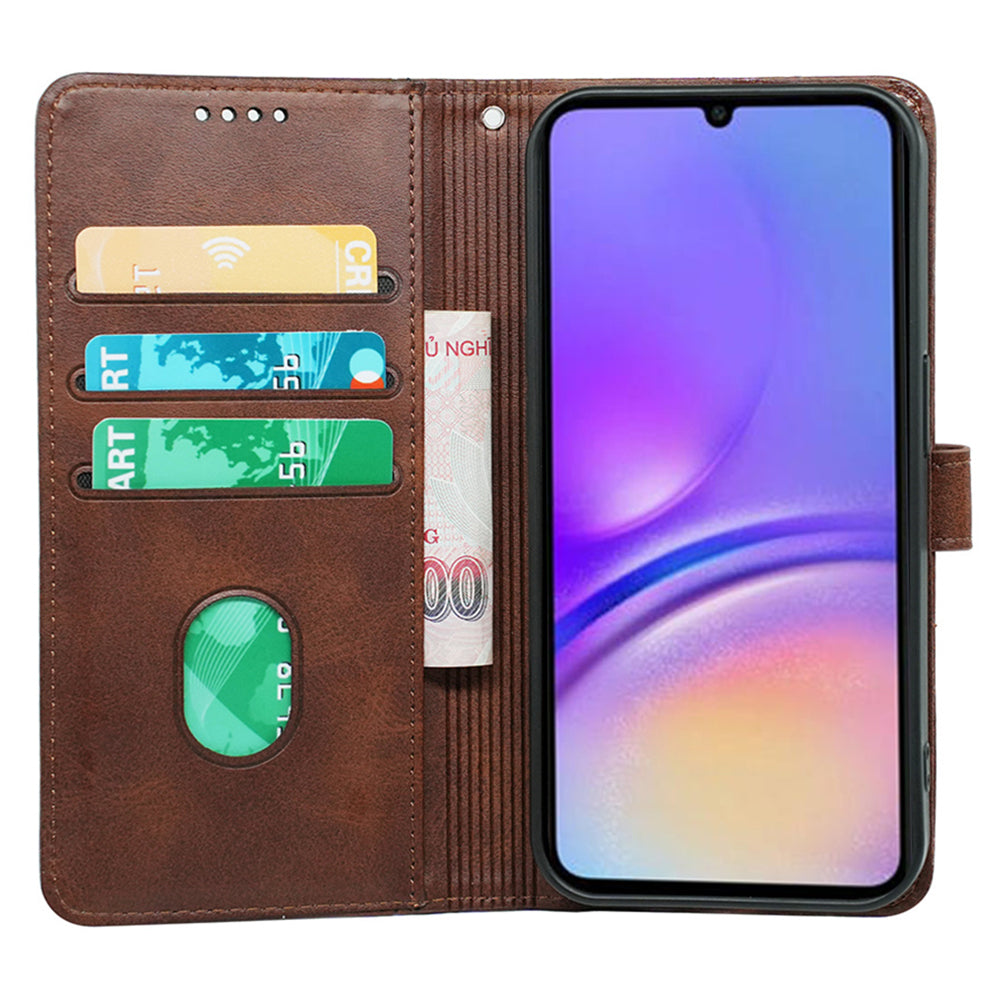 For Samsung Galaxy A06 Case Calf Texture Leather Stand Book Style Phone Cover - Brown