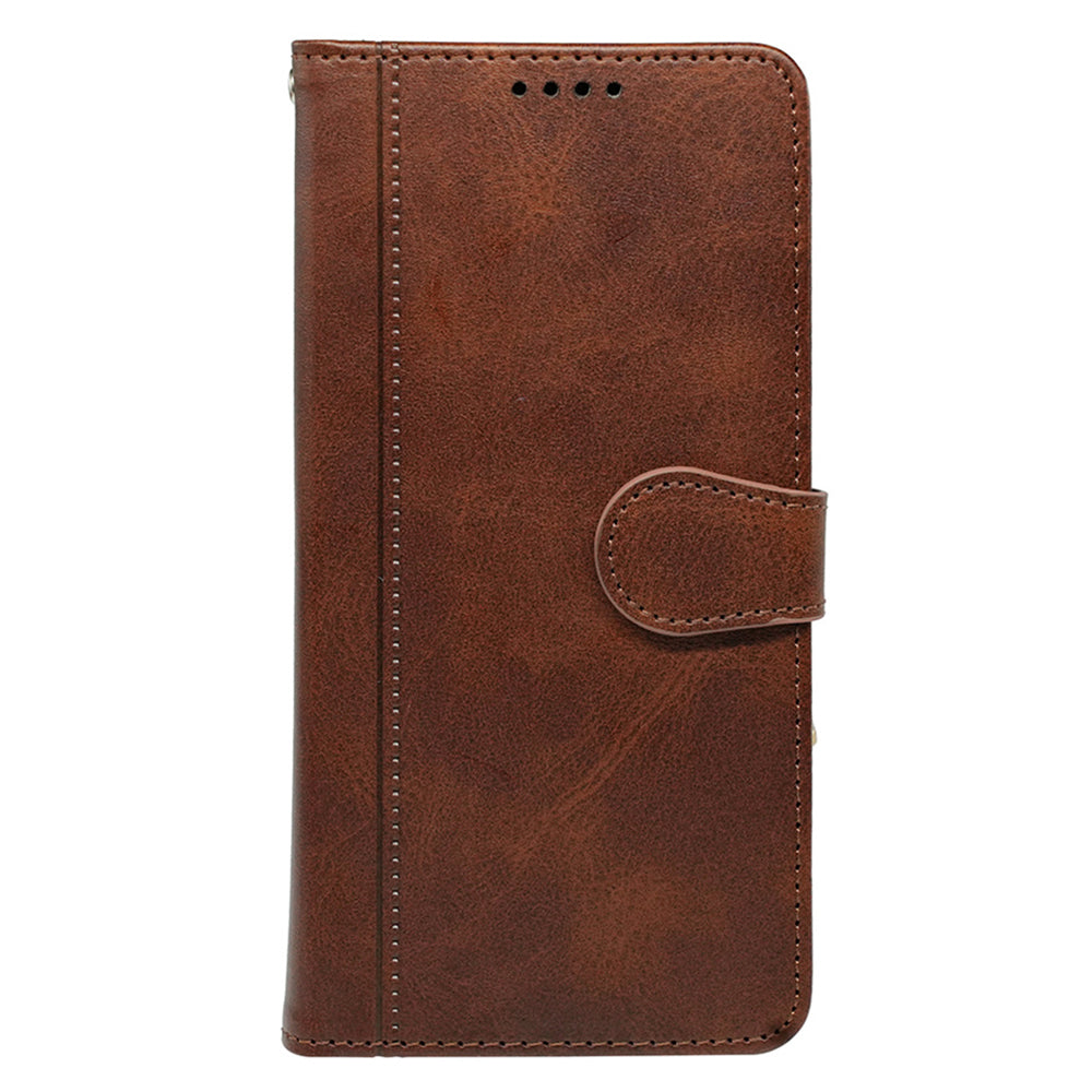 For Samsung Galaxy A06 Case Calf Texture Leather Stand Book Style Phone Cover - Brown