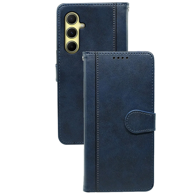 For Samsung Galaxy A16 5G / A16 4G Case Calf Texture Leather Stand Book Style Phone Cover - Blue