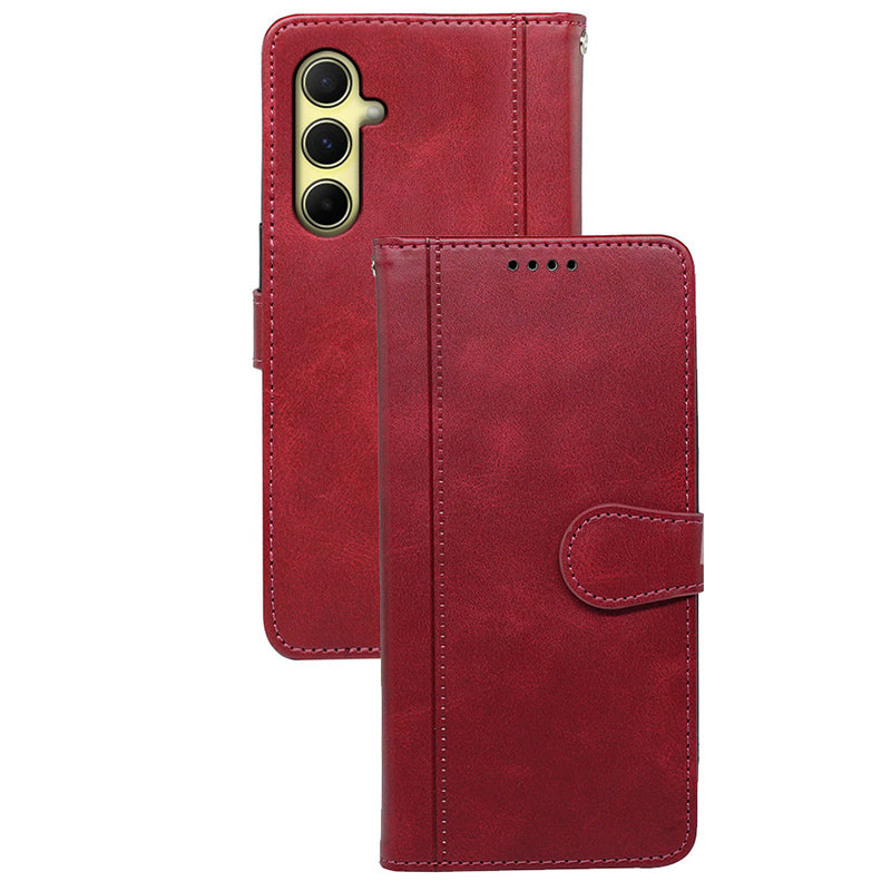 For Samsung Galaxy A16 5G / A16 4G Case Calf Texture Leather Stand Book Style Phone Cover - Red