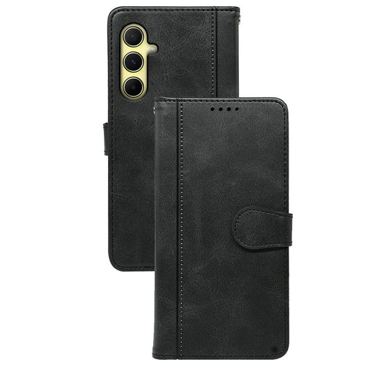 For Samsung Galaxy A16 5G / A16 4G Case Calf Texture Leather Stand Book Style Phone Cover - Black