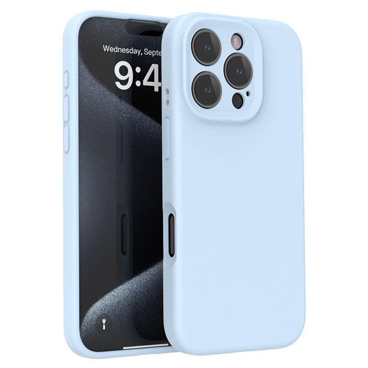 For iPhone 16 Pro Case PC+Liquid Silicone Protective Phone Cover with Microfiber Lining - Baby Blue