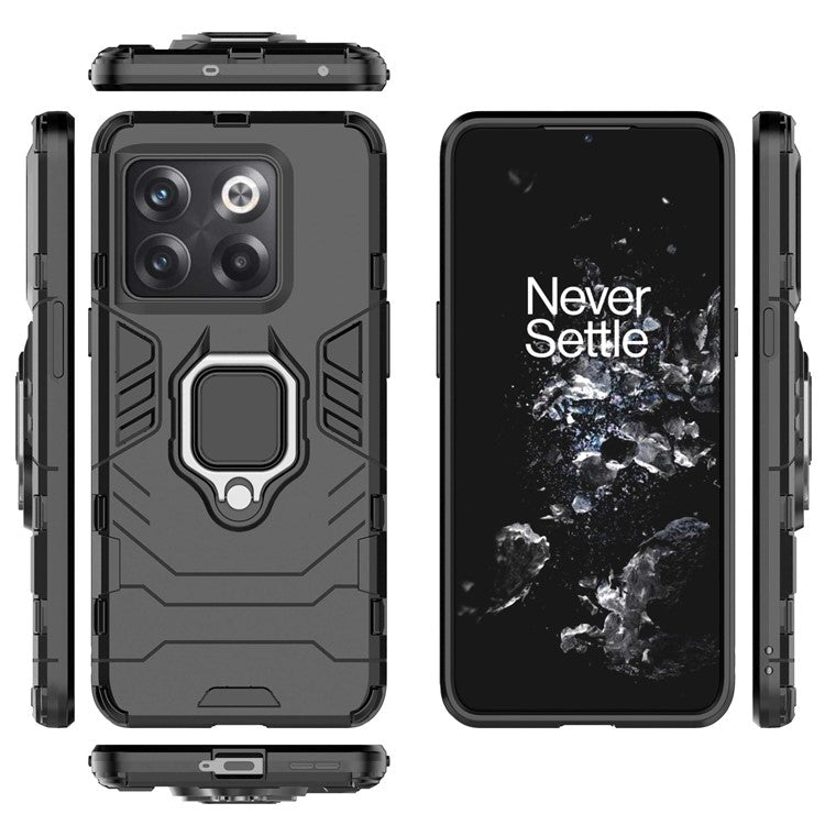 For OnePlus 10T 5G / Ace Pro 5G  Ring Kickstand Phone Case Armor Shockproof Military Hard PC Soft TPU Hybrid Protective Cover - Black