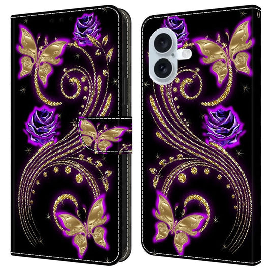 For iPhone 16 Plus Case 3D Pattern PU Leather Wallet Phone Cover with Stand - Flowers / Butterflies