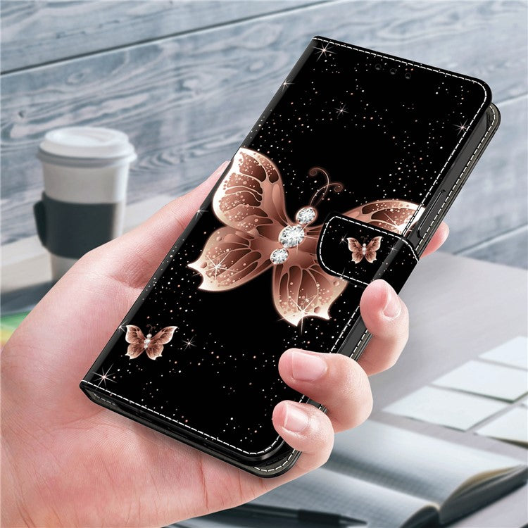 For iPhone 16 Case 3D Pattern PU Leather Wallet Phone Cover with Stand - Pink Diamond Butterfly