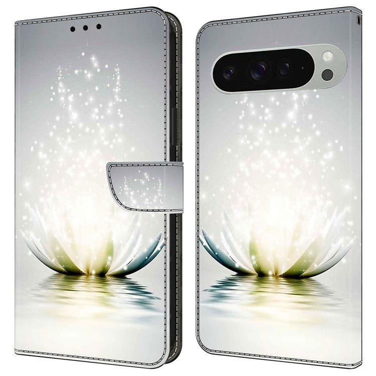 For Google Pixel 9 / 9 Pro Case 3D Pattern PU Leather Wallet Phone Cover with Stand - Lotus