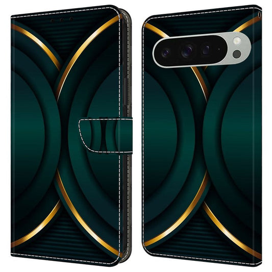For Google Pixel 9 / 9 Pro Case 3D Pattern PU Leather Wallet Phone Cover with Stand - Gold Contour