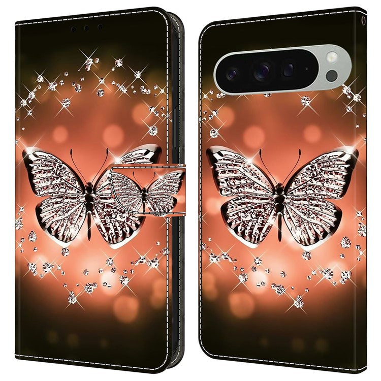 For Google Pixel 9 / 9 Pro Case 3D Pattern PU Leather Wallet Phone Cover with Stand - Crystal Butterfly