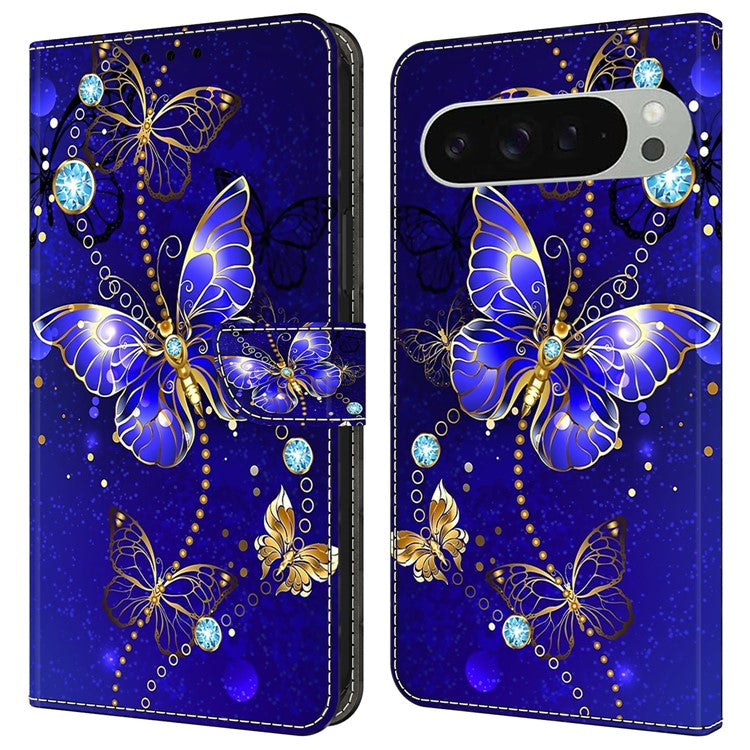 For Google Pixel 9 / 9 Pro Case 3D Pattern PU Leather Wallet Phone Cover with Stand - Diamond Butterfly
