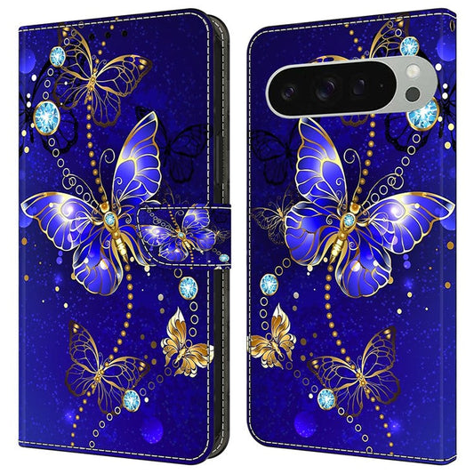 For Google Pixel 9 / 9 Pro Case 3D Pattern PU Leather Wallet Phone Cover with Stand - Diamond Butterfly