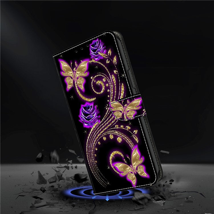 For Google Pixel 9 / 9 Pro Case 3D Pattern PU Leather Wallet Phone Cover with Stand - Purple Flowers / Butterflies