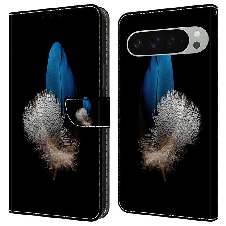 For Google Pixel 9 / 9 Pro Case 3D Pattern PU Leather Wallet Phone Cover with Stand - Two Feathers