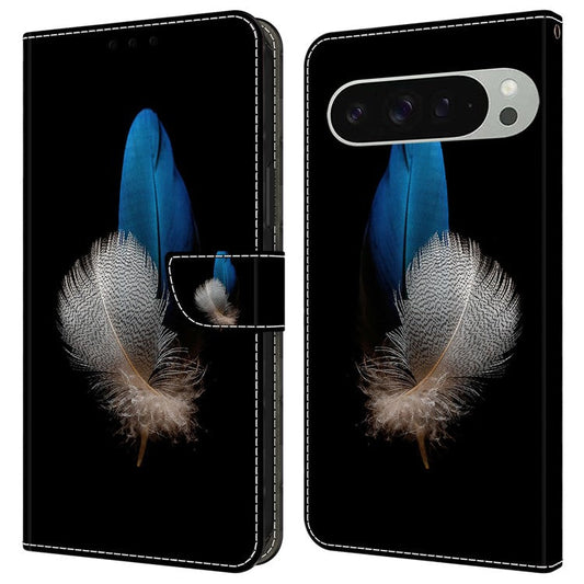 For Google Pixel 9 / 9 Pro Case 3D Pattern PU Leather Wallet Phone Cover with Stand - Two Feathers