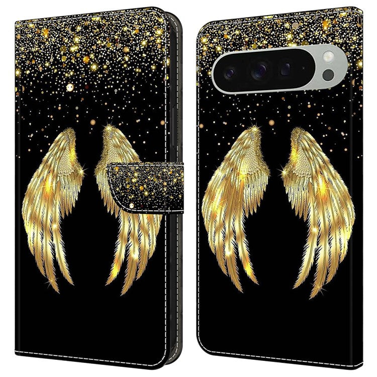 For Google Pixel 9 / 9 Pro Case 3D Pattern PU Leather Wallet Phone Cover with Stand - Gold Wing