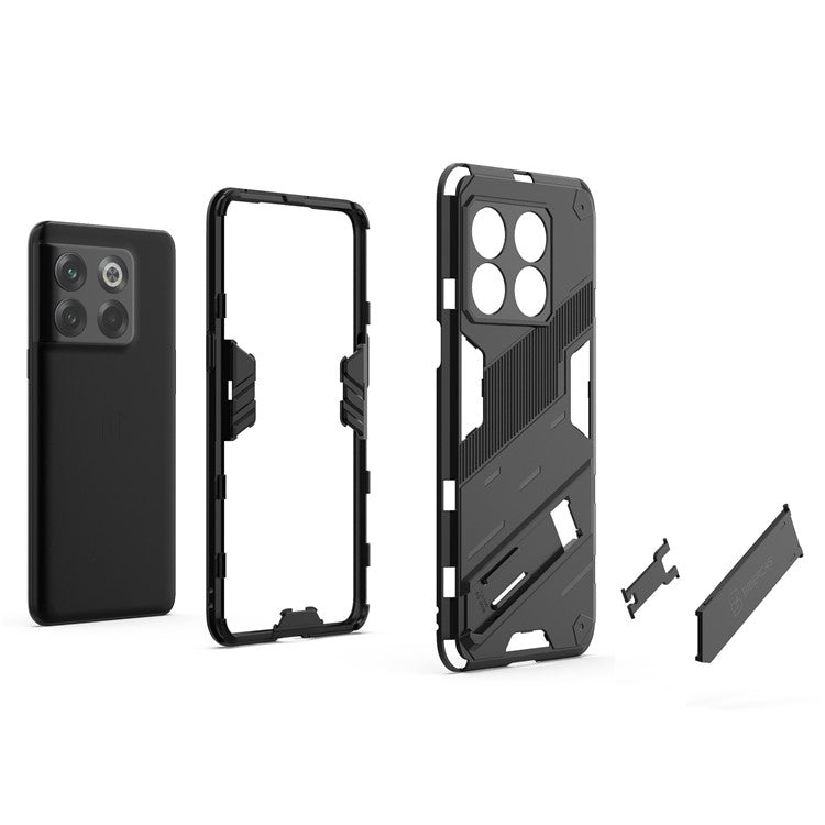 For OnePlus 10T 5G  /  Ace Pro 5G Mobile Phone Shell with Kickstand PC+TPU Hybrid Phone Case Anti-drop Cover - Black