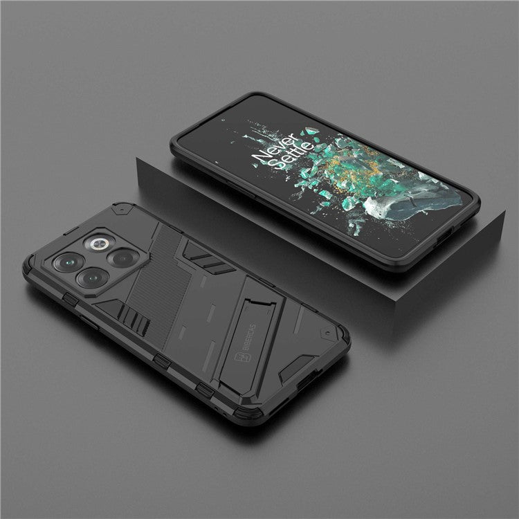 For OnePlus 10T 5G  /  Ace Pro 5G Mobile Phone Shell with Kickstand PC+TPU Hybrid Phone Case Anti-drop Cover - Black