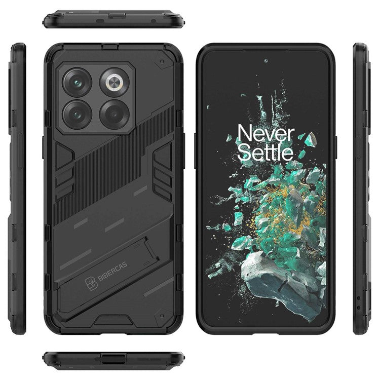 For OnePlus 10T 5G  /  Ace Pro 5G Mobile Phone Shell with Kickstand PC+TPU Hybrid Phone Case Anti-drop Cover - Black