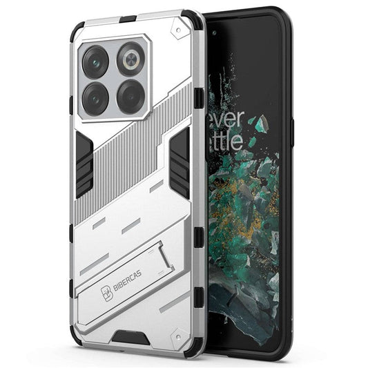 For OnePlus 10T 5G  /  Ace Pro 5G Mobile Phone Shell with Kickstand PC+TPU Hybrid Phone Case Anti-drop Cover - White