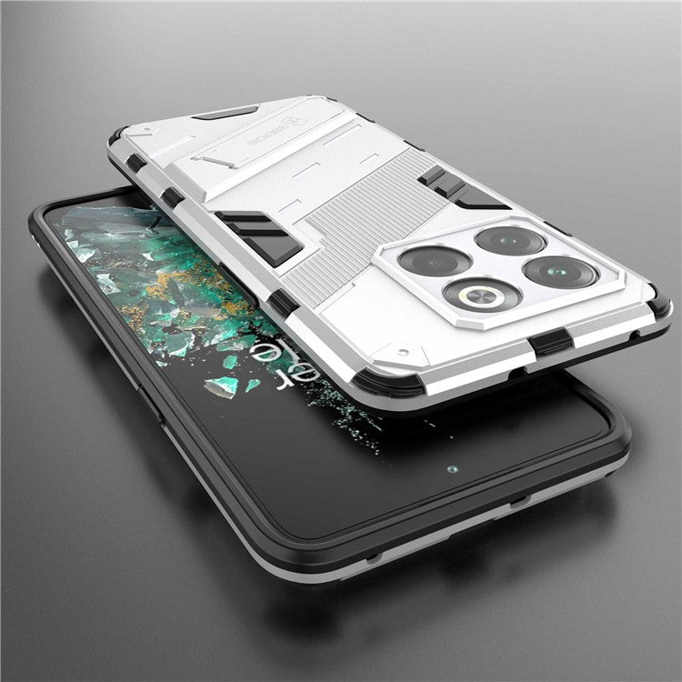 For OnePlus 10T 5G  /  Ace Pro 5G Mobile Phone Shell with Kickstand PC+TPU Hybrid Phone Case Anti-drop Cover - White