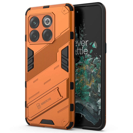 For OnePlus 10T 5G  /  Ace Pro 5G Mobile Phone Shell with Kickstand PC+TPU Hybrid Phone Case Anti-drop Cover - Orange
