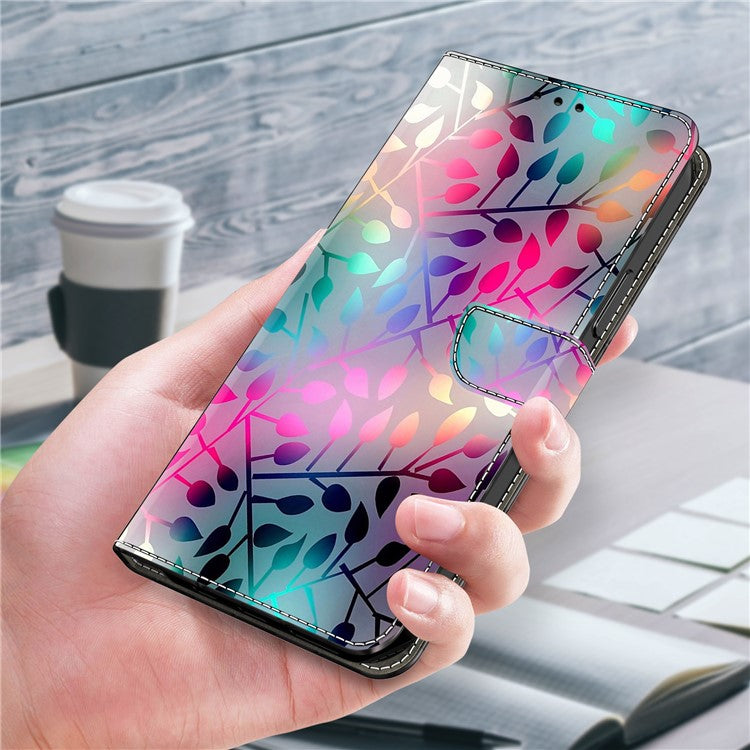 For iPhone 16 Wallet Case Magnetic Clasp 3D Pattern Leather Phone Cover - Maple Leaf