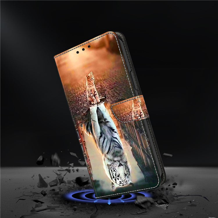For iPhone 16 Wallet Case Magnetic Clasp 3D Pattern Leather Phone Cover - Cat and Tiger