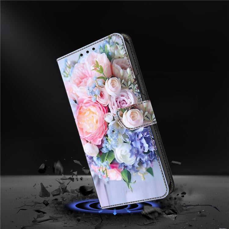 For iPhone 16 Pro Wallet Case Magnetic Clasp 3D Pattern Leather Phone Cover - Colorful Flower