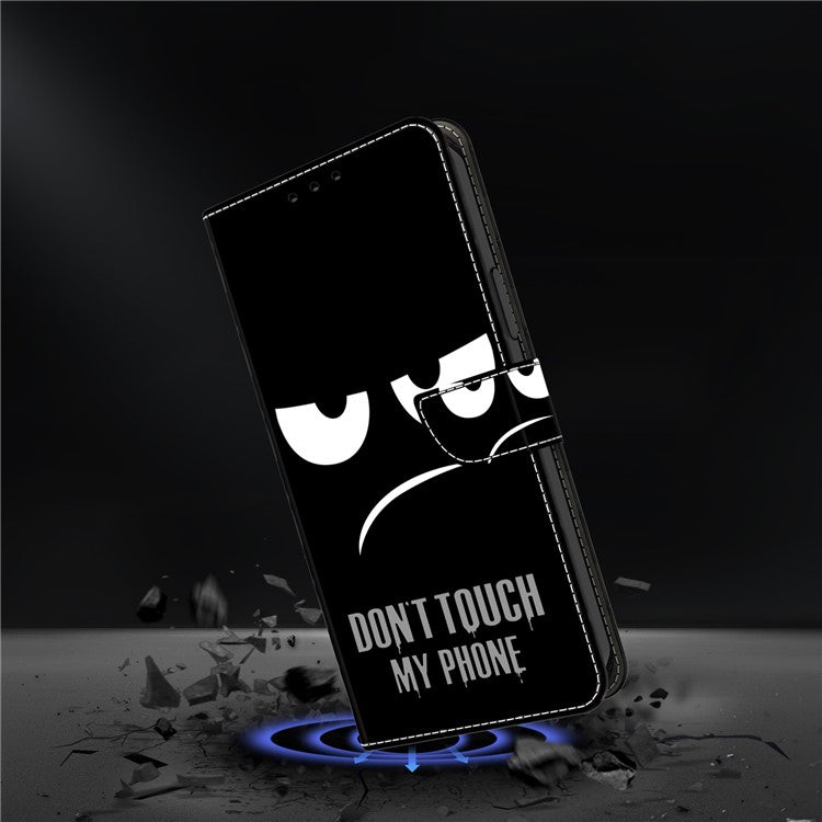 For iPhone 16 Pro Wallet Case Magnetic Clasp 3D Pattern Leather Phone Cover - Don't Touch My Phone