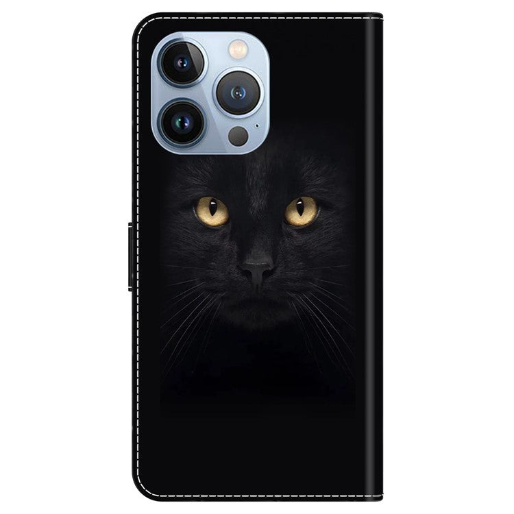 For iPhone 16 Pro Wallet Case Magnetic Clasp 3D Pattern Leather Phone Cover - Black