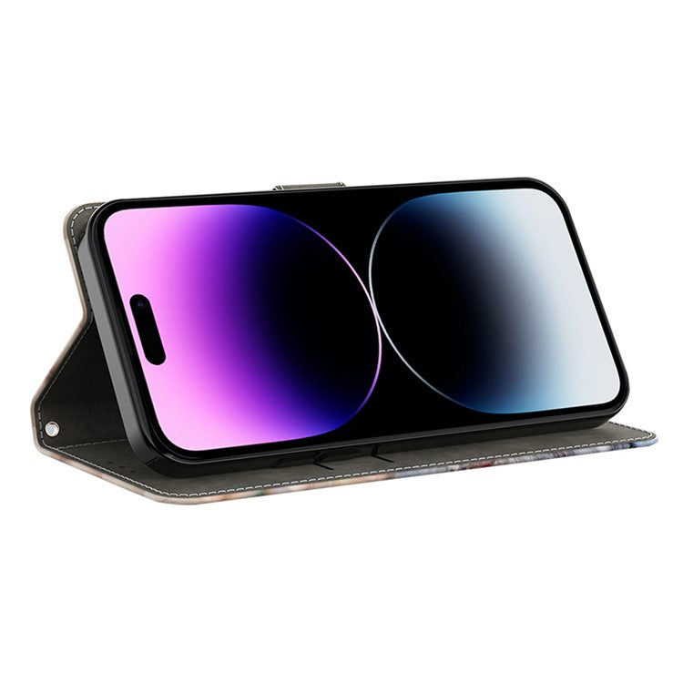 For iPhone 16 Pro Wallet Case Magnetic Clasp 3D Pattern Leather Phone Cover - Gradient
