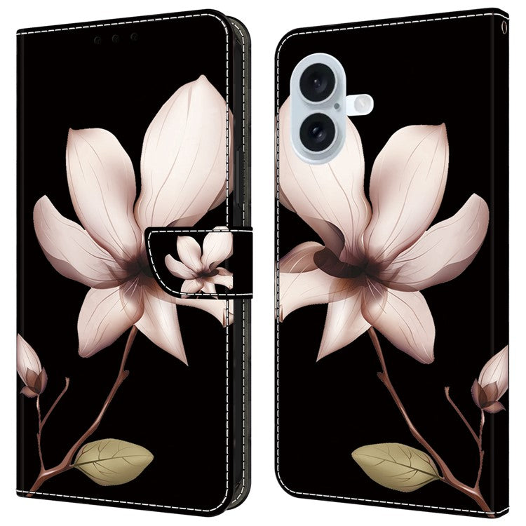 For iPhone 16 Plus Wallet Case Magnetic Clasp 3D Pattern Leather Phone Cover - Pink Flower