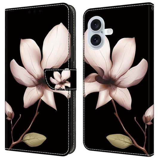 For iPhone 16 Plus Wallet Case Magnetic Clasp 3D Pattern Leather Phone Cover - Pink Flower