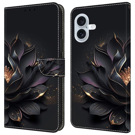 For iPhone 16 Plus Wallet Case Magnetic Clasp 3D Pattern Leather Phone Cover - Purple Lotus