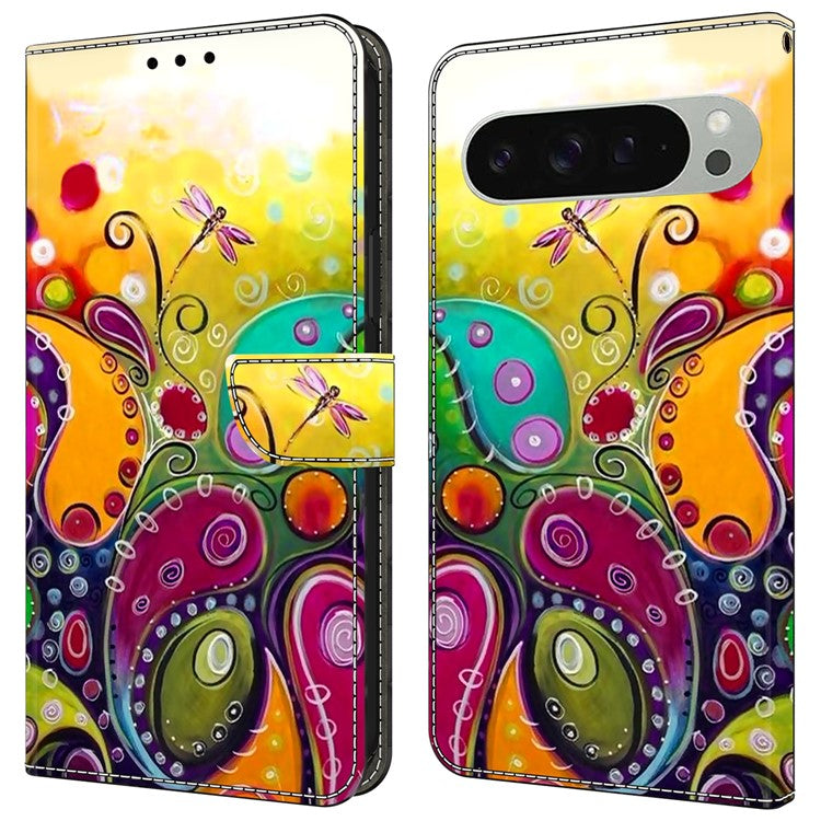 For Google Pixel 9 / 9 Pro Case PU Leather Wallet Phone Cover with Stand - Colorful Flower Vine