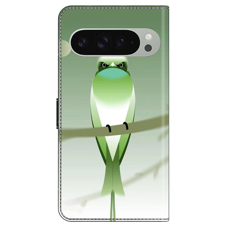 For Google Pixel 9 / 9 Pro Case PU Leather Wallet Phone Cover with Stand - Green Bird