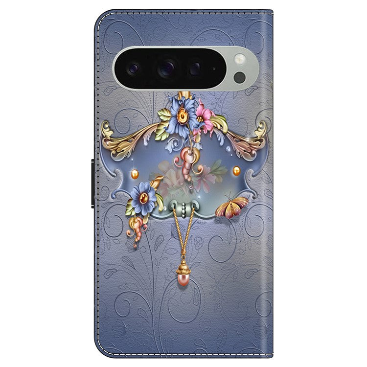 For Google Pixel 9 / 9 Pro Case PU Leather Wallet Phone Cover with Stand - Carving Flower