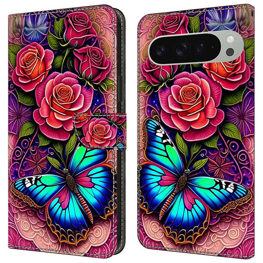 For Google Pixel 9 / 9 Pro Case PU Leather Wallet Phone Cover with Stand - Colorful Butterfly