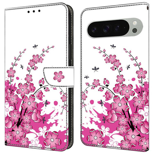 For Google Pixel 9 / 9 Pro Case PU Leather Wallet Phone Cover with Stand - Flower Vine