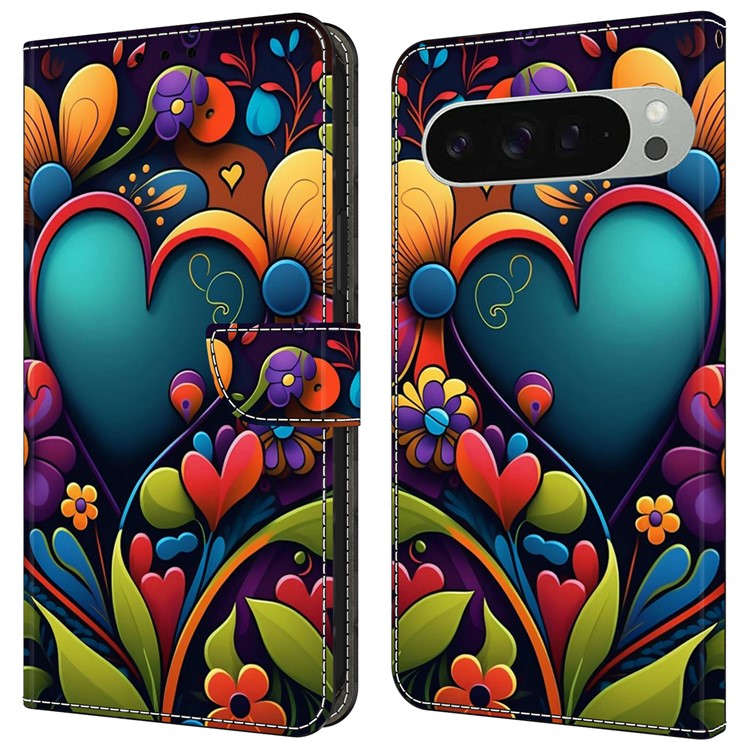 For Google Pixel 9 / 9 Pro Case PU Leather Wallet Phone Cover with Stand - Paint Flower